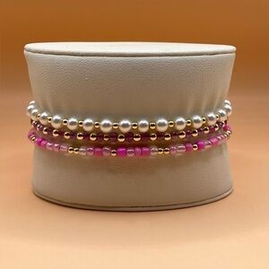 14K Gold Filled with shades of pink Beaded Bracelet; non tarnish; waterproof.
